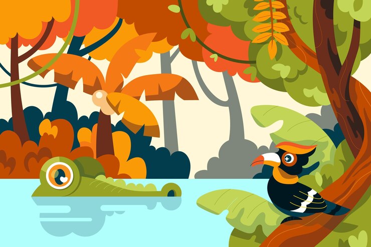 Vector gratuito el fondo de la jungla de dibujos animados