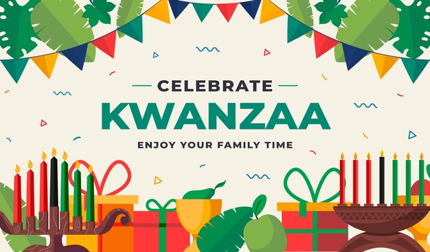Fondo kwanzaa plano dibujado a mano