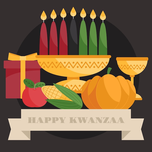 Fondo kwanzaa plano dibujado a mano