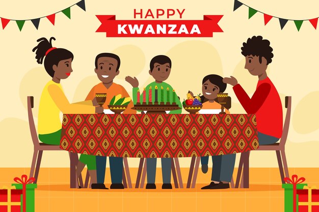 Fondo kwanzaa plano dibujado a mano