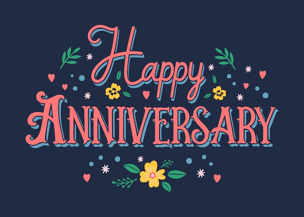 Fondo de letras feliz aniversario dibujado a mano