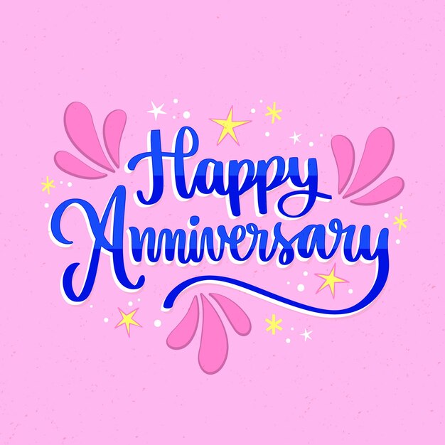 Fondo de letras feliz aniversario dibujado a mano