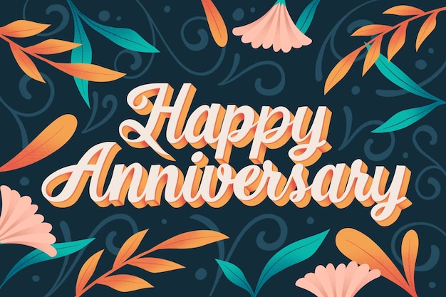 Fondo de letras feliz aniversario dibujado a mano