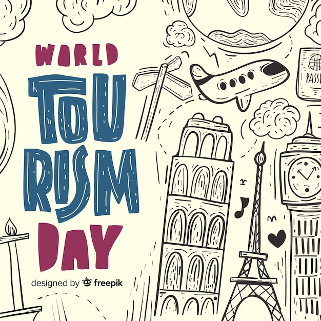 Vector gratuito fondo de lettering para el día mundial del turismo