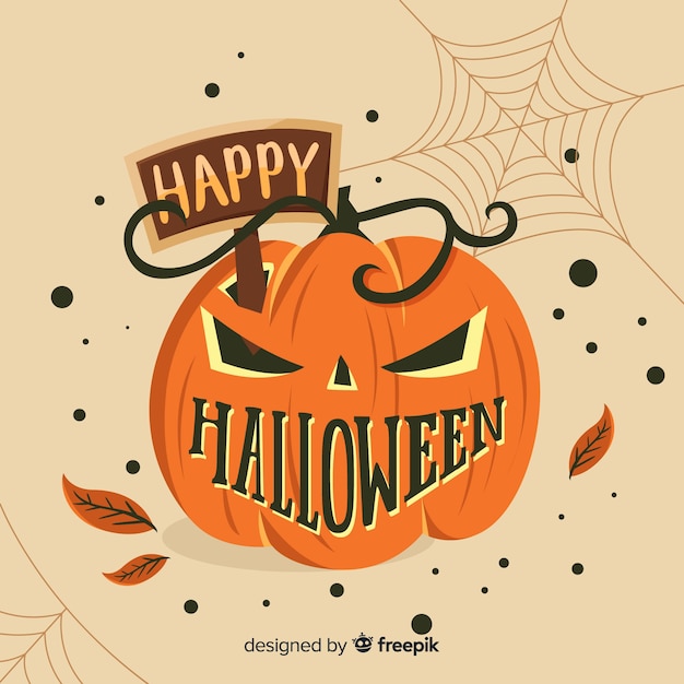 Fondo de lettering de feliz halloween con calabaza