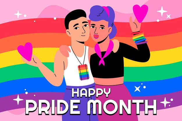 Fondo lgbt plano dibujado a mano del mes del orgullo