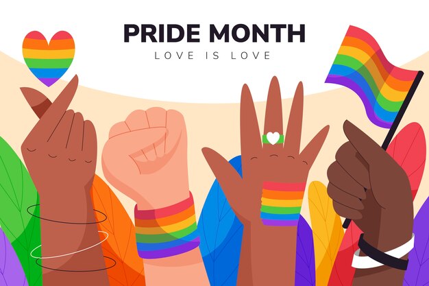 Fondo lgbt plano dibujado a mano del mes del orgullo