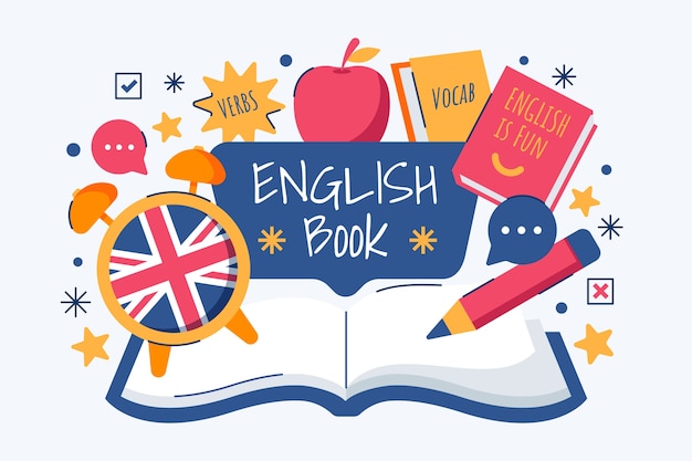 Fondo de libro inglés dibujado a mano