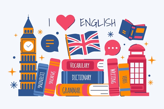 Fondo de libro inglés dibujado a mano