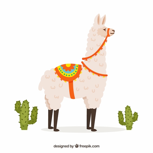 Vector gratuito fondo de linda alpaca con cactus