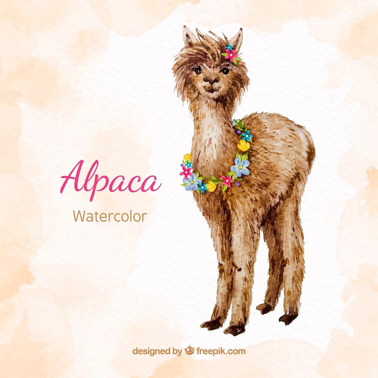 Vector gratuito fondo de linda alpaca en estilo acuarela