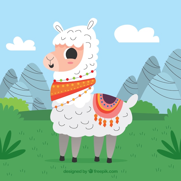 Vector gratuito fondo de linda alpaca en estilo hecho a mano