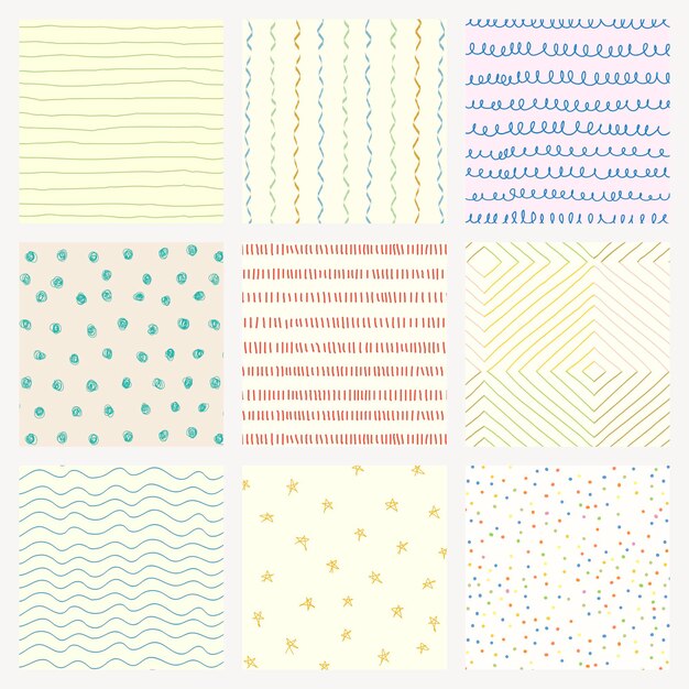 Fondo lindo, colorido conjunto de diseño de patrón de doodle