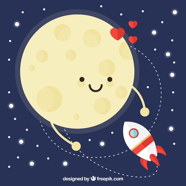 Fondo lindo de luna feliz con cohete