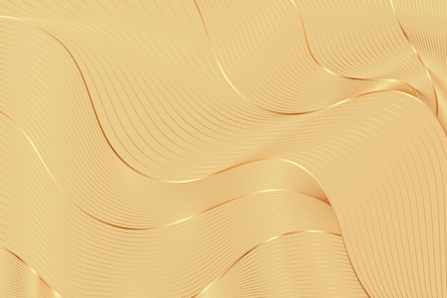 Fondo lineal dorado degradado con ondas beiges abstractas