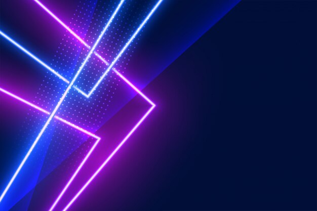 Fondo de líneas de efecto de luz de neón geométrica azul y púrpura