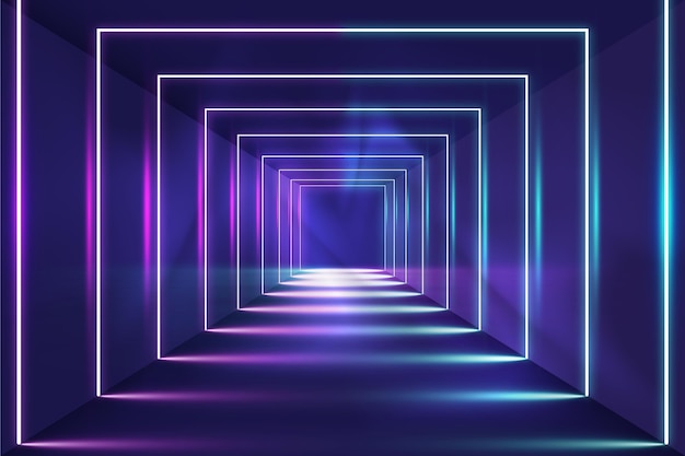 Fondo de luces de neón abstracto cuadrados