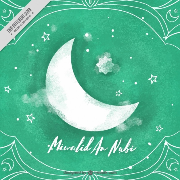 Fondo de luna y estrellas de celebración de mawlid