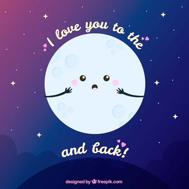 Vector gratuito fondo de luna con simpática frase romántica