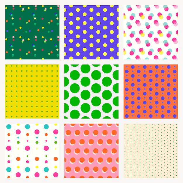 Fondo de lunares, conjunto de vectores de diseño abstracto colorido