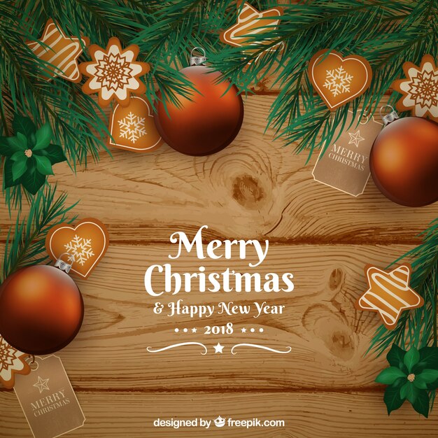 Fondo de madera de navidad con decoración vintage de 