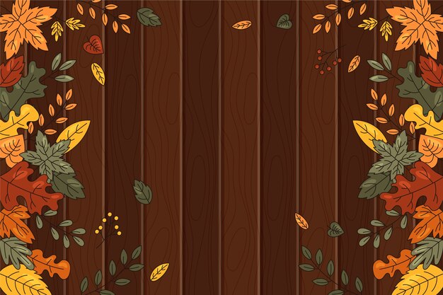 Fondo madera otoño dibujado a mano