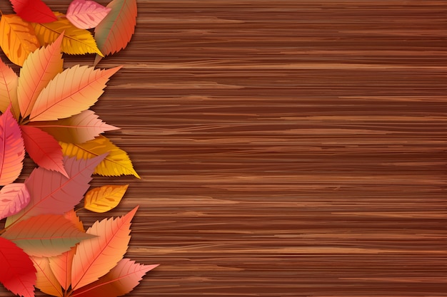 Vector gratuito fondo de madera de otoño realista