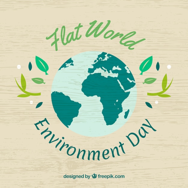 Vector gratuito fondo de madera con planeta plano para el día mundial del medioambiente