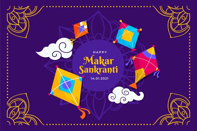 El fondo de Makar Sankranti feliz y plano