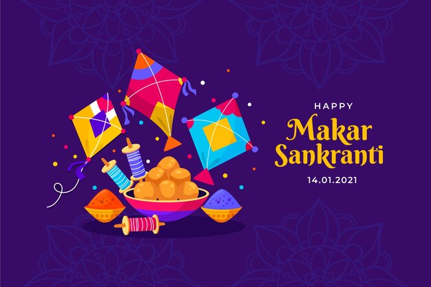 El fondo de Makar Sankranti feliz y plano
