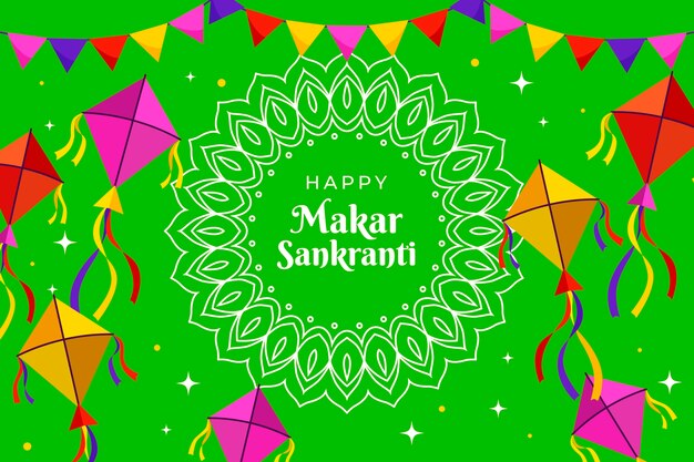 El fondo de Makar Sankranti feliz y plano
