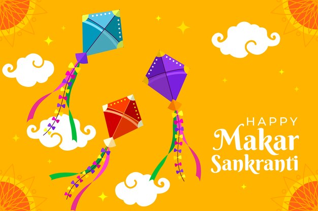El fondo de Makar Sankranti feliz y plano