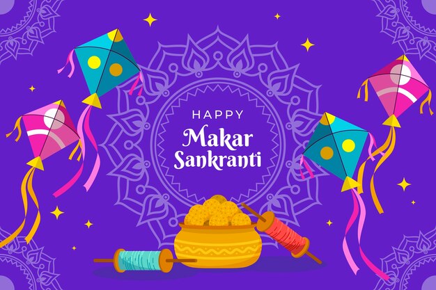 El fondo de Makar Sankranti feliz y plano