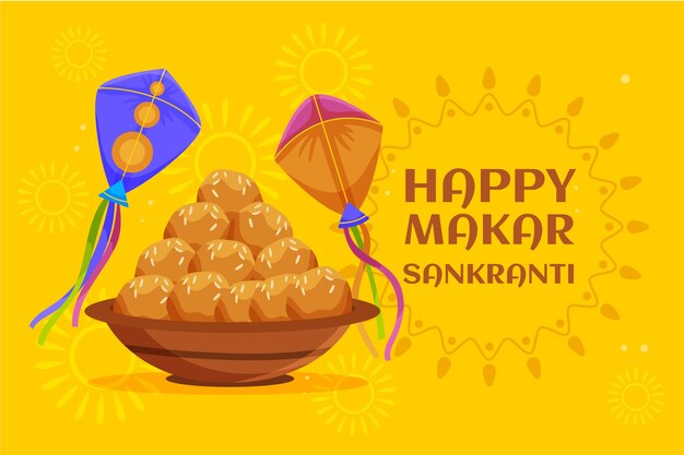 El fondo de Makar Sankranti feliz y plano