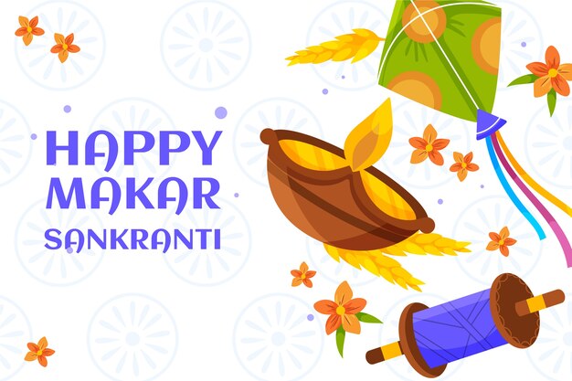 El fondo de Makar Sankranti feliz y plano