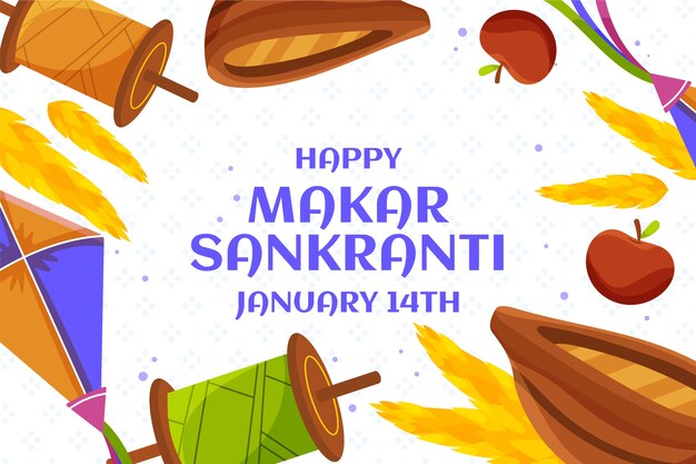 El fondo de Makar Sankranti feliz y plano