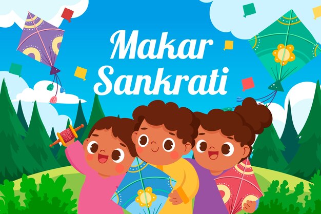El fondo de Makar Sankranti feliz y plano