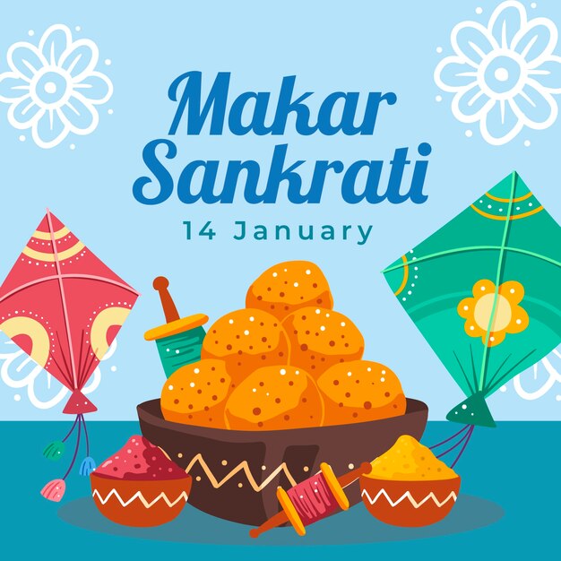 El fondo de Makar Sankranti feliz y plano