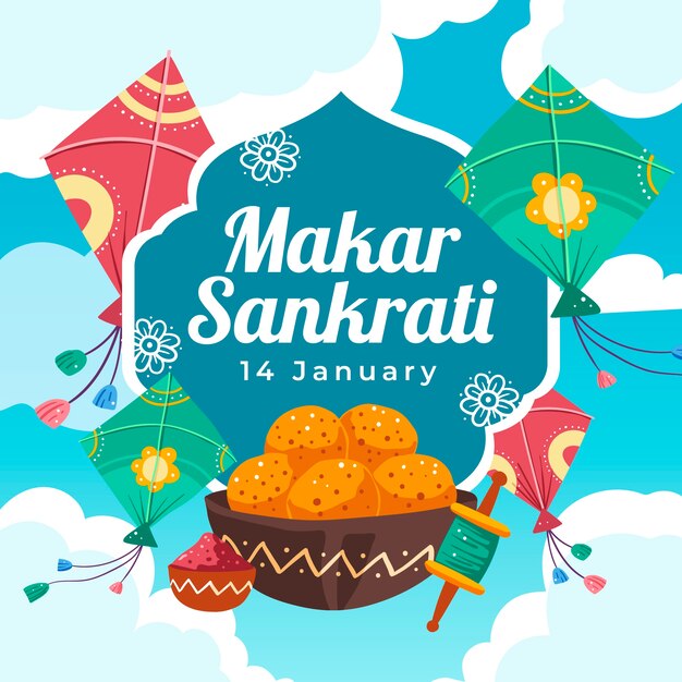 El fondo de Makar Sankranti feliz y plano