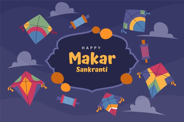 El fondo de Makar Sankranti feliz y plano