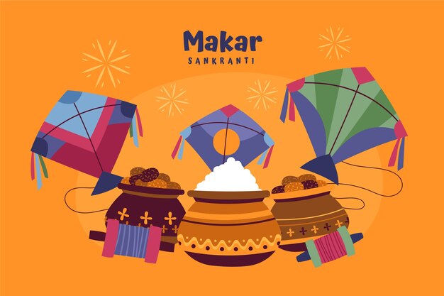 El fondo de Makar Sankranti feliz y plano