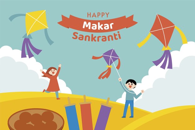 El fondo de Makar Sankranti feliz y plano