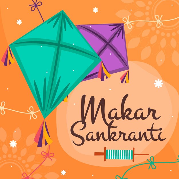 El fondo de Makar Sankranti feliz y plano