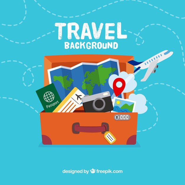 Fondo con maleta de viaje con diseño plano