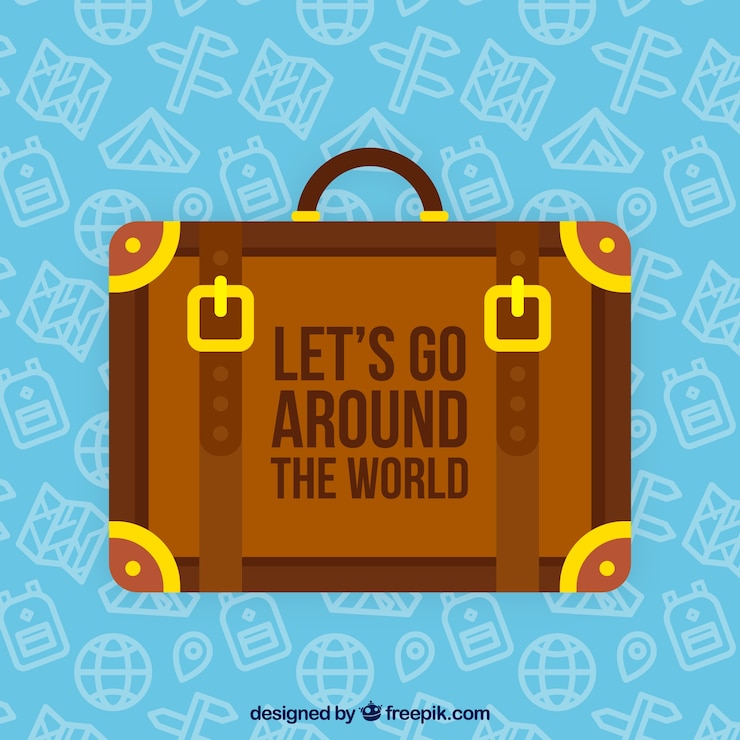 Vector gratuito fondo con maleta de viaje vintage de diseño plano