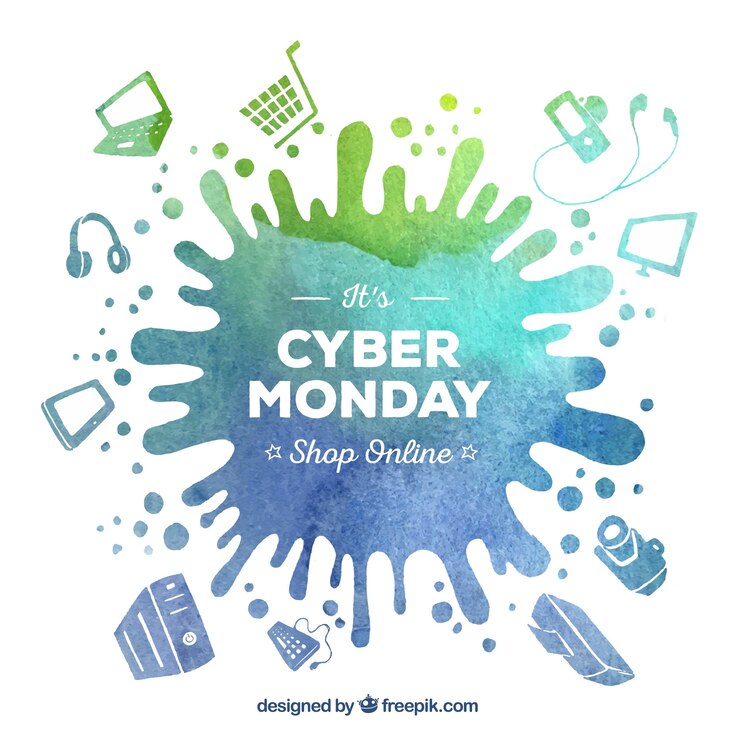 Vector gratuito fondo de mancha de acuarela de cyber monday