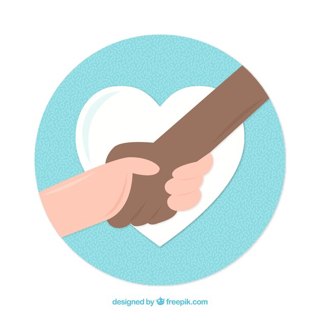 Fondo de mano amiga con corazón en estilo plano