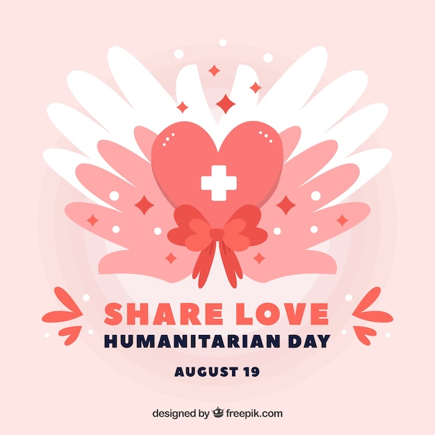 Vector gratuito fondo de manos con corazón del día humanitario