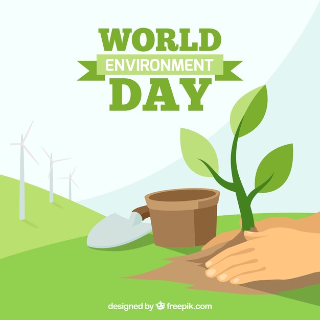 Fondo de manos con planta para el día mundial del medioambiente