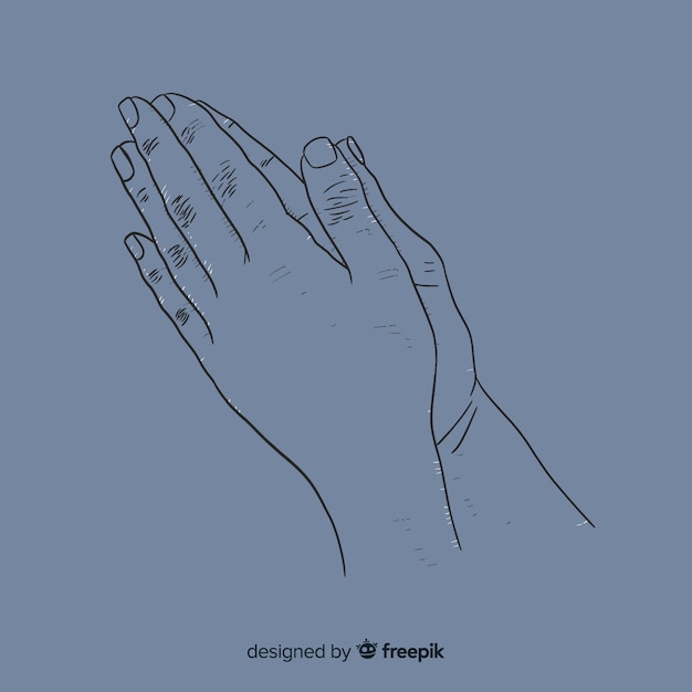 Fondo manos rezando dibujadas a mano